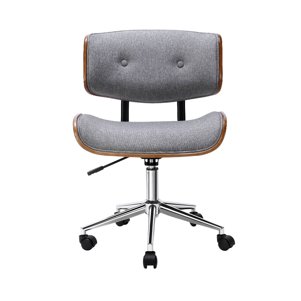 Wooden Office Chair Fabric Seat Grey