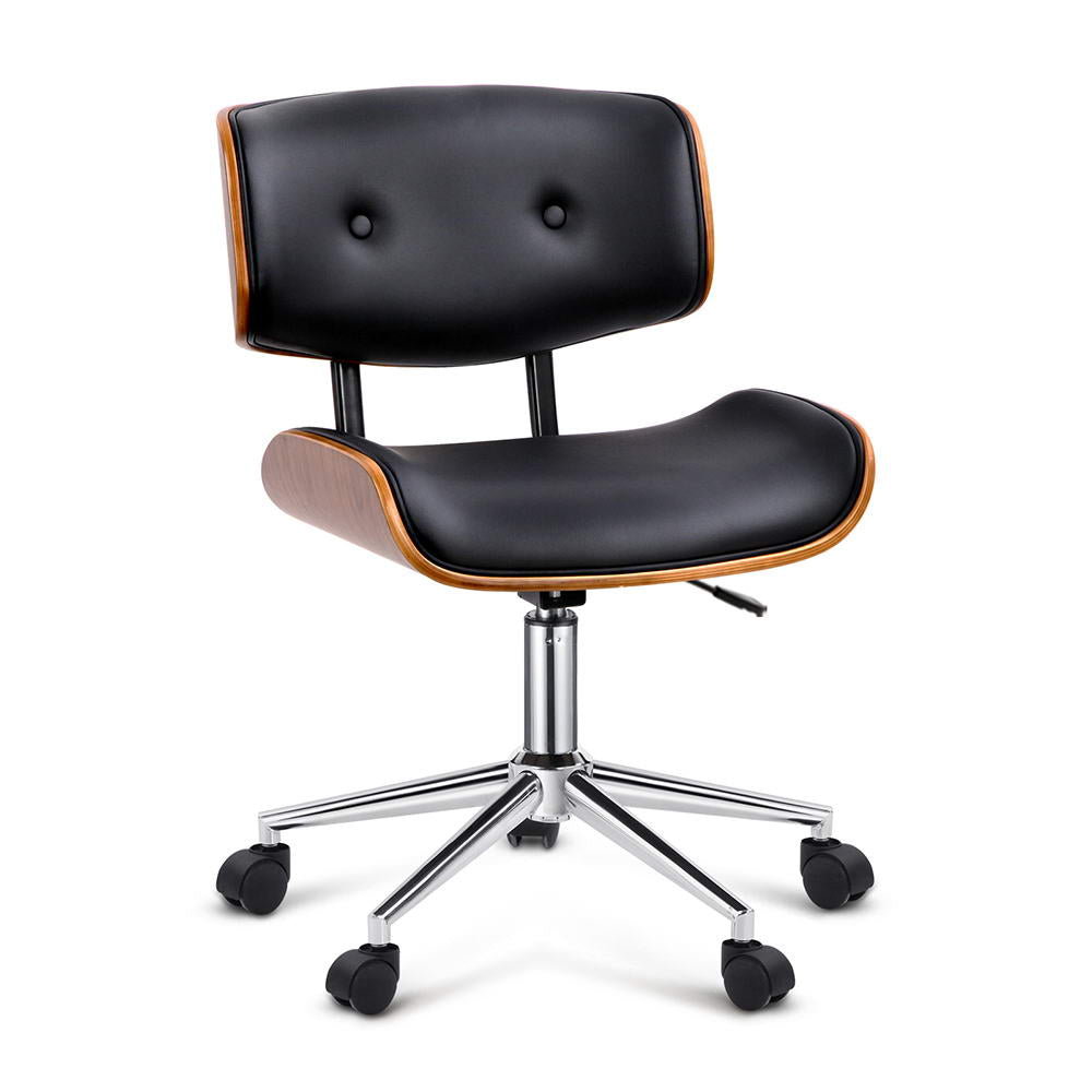 Wooden Office Chair Fabric Seat Black