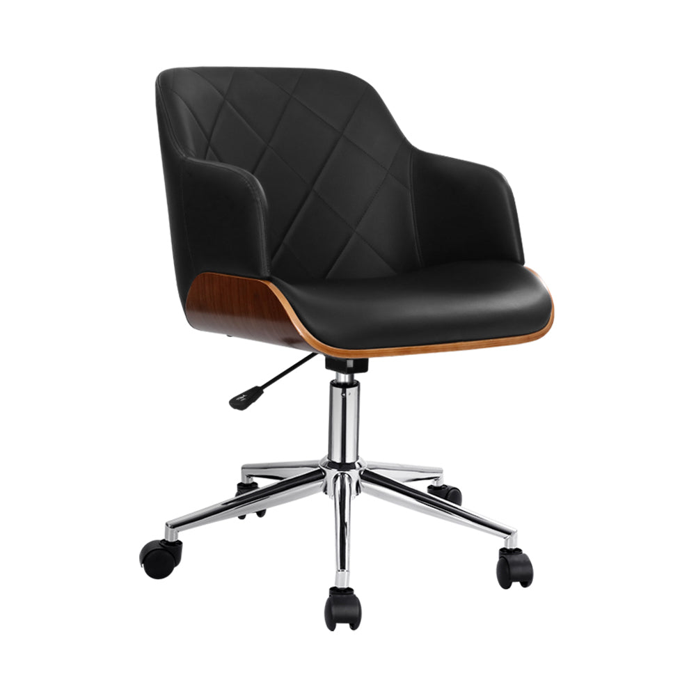 Wooden Office Chair Fabric Seat Black