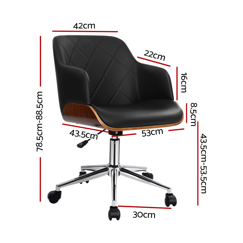 Wooden Office Chair Fabric Seat Black