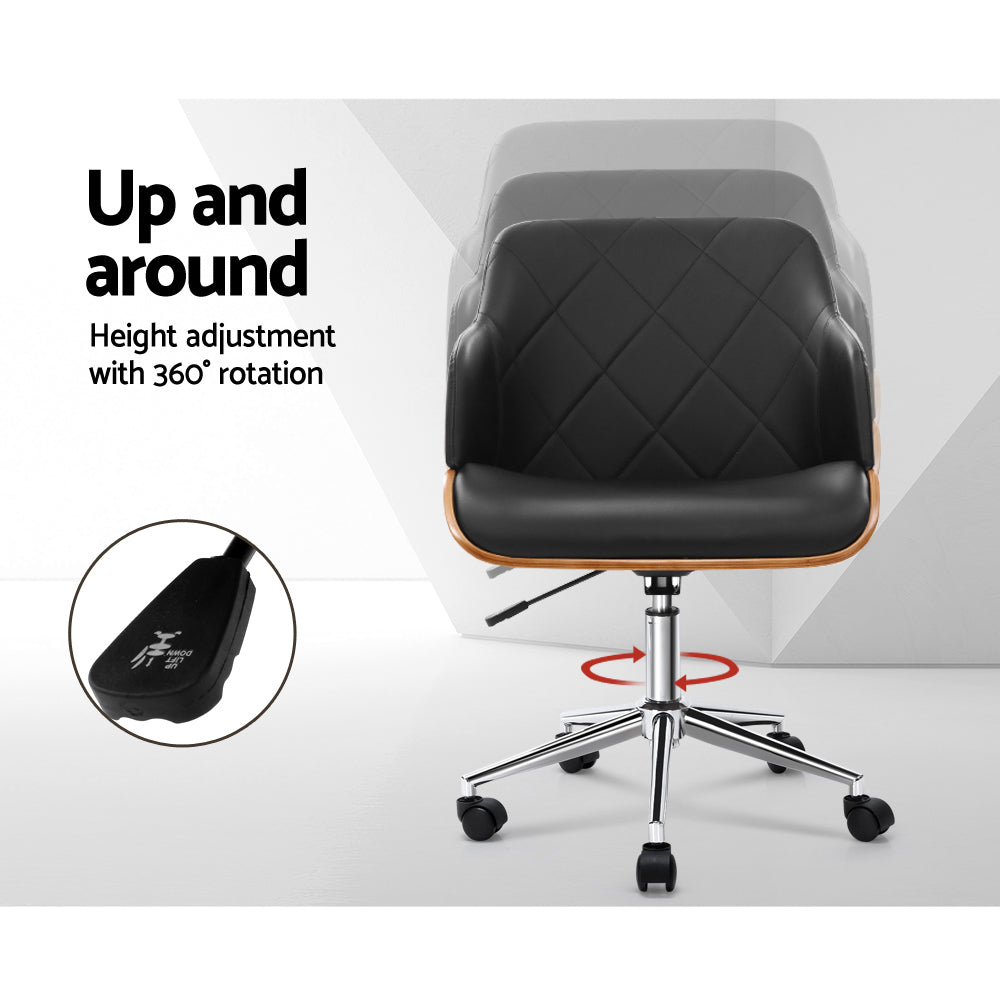 Wooden Office Chair Fabric Seat Black