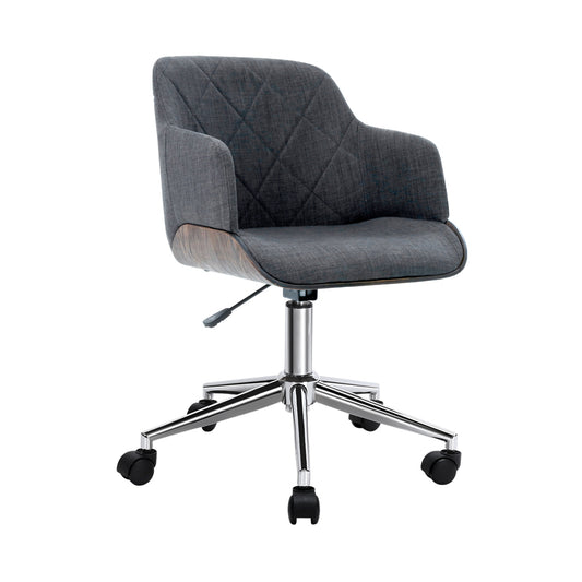 Wooden Office Chair Fabric Seat Grey