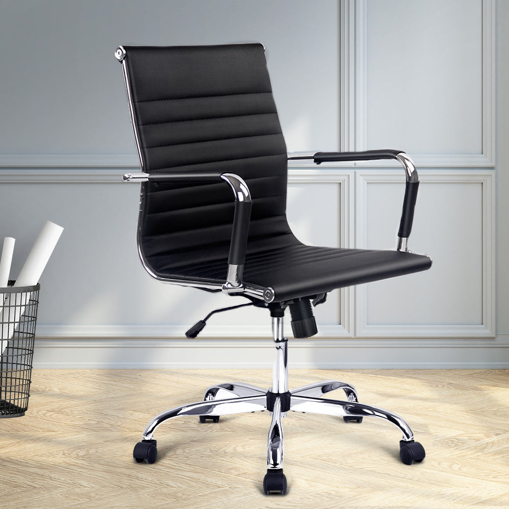 Office Chair Conference Chairs PU Leather Mid Back Black