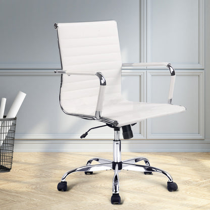 Office Chair Conference Chairs PU Leather Mid Back White